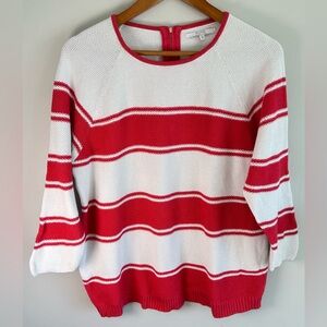 Alfred Sung Women’s Knit Sweater Striped Long Sleeve Crew Neck Zip Back Size L